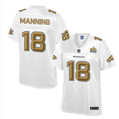 Nike Broncos #18 Peyton Manning White Women's NFL Pro Line Super Bowl 50 Fashion Game Jersey Nike Broncos #18 Peyton Manning White Women's NFL Pro Line Super Bowl 50 Fashion Game Jersey