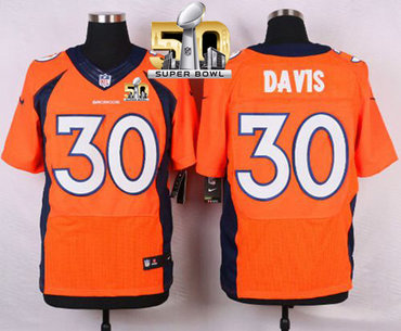 Nike Broncos #30 Terrell Davis Orange Team Color Super Bowl 50 Men's Stitched NFL Elite Jersey