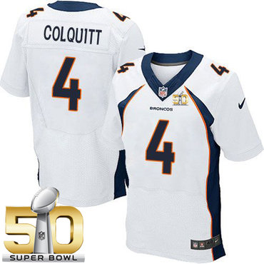 Nike Broncos #4 Britton Colquitt White Super Bowl 50 Men's Stitched NFL New Elite Jersey Nike Broncos #4 Britton Colquitt White Super Bowl 50 Men's Stitched NFL New Elite Jersey