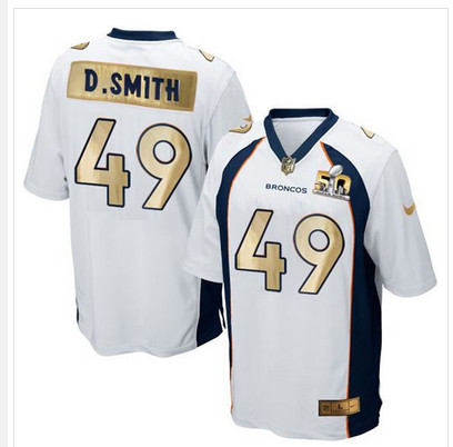 Nike Broncos #49 Dennis Smith White Men's Stitched NFL Game Super Bowl 50 Collection Jersey