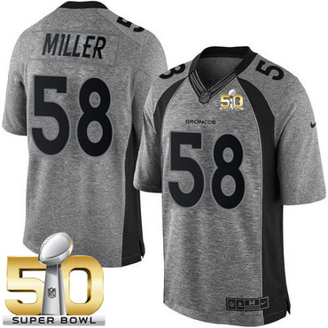 Nike Broncos #58 Von Miller Gray Super Bowl 50 Men's Stitched NFL Limited Gridiron Gray Jersey Nike Broncos #58 Von Miller Gray Super Bowl 50 Men's Stitched NFL Limited Gridiron Gray Jersey