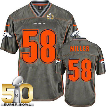 Nike Broncos #58 Von Miller Grey Super Bowl 50 Men's Stitched NFL Elite Vapor Jersey