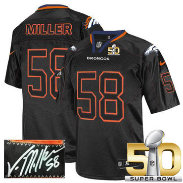 Nike Broncos #58 Von Miller Lights Out Black Super Bowl 50 Men's Stitched NFL Elite Autographed Jersey Nike Broncos #58 Von Miller Lights Out Black Super Bowl 50 Men's Stitched NFL Elite Autographed Jersey