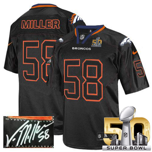 Nike Broncos #58 Von Miller Lights Out Black Super Bowl 50 Men's Stitched NFL Elite Autographed Jersey Nike Broncos #58 Von Miller Lights Out Black Super Bowl 50 Men's Stitched NFL Elite Autographed Jersey