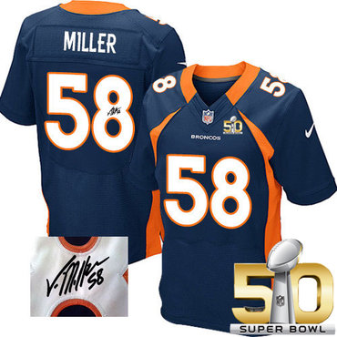 Nike Broncos #58 Von Miller Navy Blue Alternate Super Bowl 50 Men's Stitched NFL Elite Autographed Jersey Nike Broncos #58 Von Miller Navy Blue Alternate Super Bowl 50 Men's Stitched NFL Elite Autographed Jersey