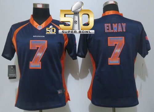 Nike Broncos #7 John Elway Blue Alternate Super Bowl 50 Women's Stitched NFL Elite Strobe Jersey Nike Broncos #7 John Elway Blue Alternate Super Bowl 50 Women's Stitched NFL Elite Strobe Jersey