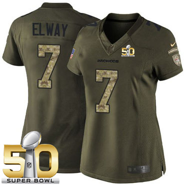 Nike Broncos #7 John Elway Green Super Bowl 50 Women's Stitched NFL Limited Salute to Service Jersey Nike Broncos #7 John Elway Green Super Bowl 50 Women's Stitched NFL Limited Salute to Service Jersey