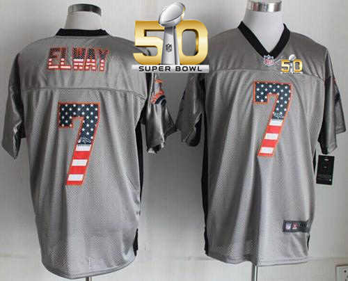 Nike Broncos #7 John Elway Grey Super Bowl 50 Men's Stitched NFL Elite USA Flag Fashion Jersey Nike Broncos #7 John Elway Grey Super Bowl 50 Men's Stitched NFL Elite USA Flag Fashion Jersey