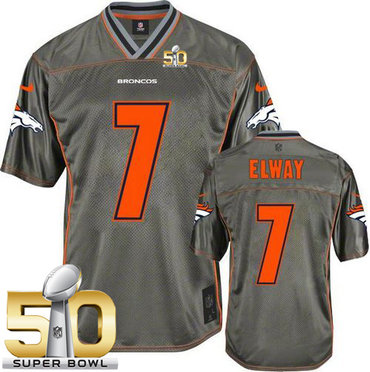 Nike Broncos #7 John Elway Grey Super Bowl 50 Men's Stitched NFL Elite Vapor Jersey Nike Broncos #7 John Elway Grey Super Bowl 50 Men's Stitched NFL Elite Vapor Jersey