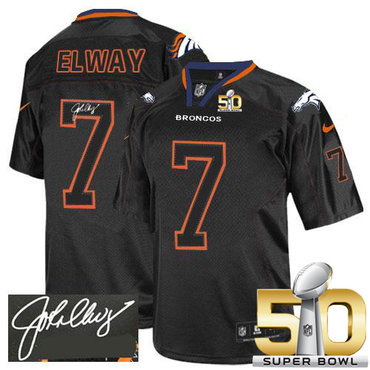 Nike Broncos #7 John Elway Lights Out Black Super Bowl 50 Men's Stitched NFL Elite Autographed Jersey Nike Broncos #7 John Elway Lights Out Black Super Bowl 50 Men's Stitched NFL Elite Autographed Jersey