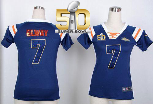 Nike Broncos #7 John Elway Navy Blue Super Bowl 50 Women's Stitched NFL Elite Draft Him Shimmer Jersey Nike Broncos #7 John Elway Navy Blue Super Bowl 50 Women's Stitched NFL Elite Draft Him Shimmer Jersey