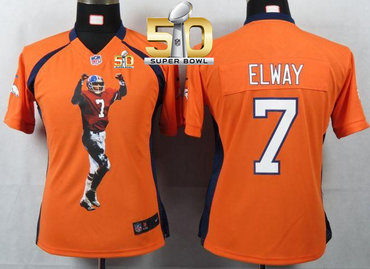 Nike Broncos #7 John Elway Orange Team Color Super Bowl 50 Women's Portrait Fashion NFL Game Jersey Nike Broncos #7 John Elway Orange Team Color Super Bowl 50 Women's Portrait Fashion NFL Game Jersey
