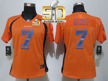 Nike Broncos #7 John Elway Orange Team Color Super Bowl 50 Women's Stitched NFL Elite Strobe Jersey Nike Broncos #7 John Elway Orange Team Color Super Bowl 50 Women's Stitched NFL Elite Strobe Jersey