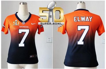 Nike Broncos #7 John Elway OrangeBlue Super Bowl 50 Women's Stitched NFL Elite Fadeaway Fashion Jersey Nike Broncos #7 John Elway OrangeBlue Super Bowl 50 Women's Stitched NFL Elite Fadeaway Fashion Jersey