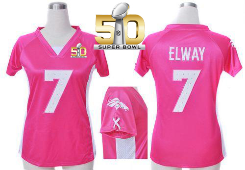 Nike Broncos #7 John Elway Pink Draft Him Name & Number Top Super Bowl 50 Women's Stitched NFL Elite Jersey Nike Broncos #7 John Elway Pink Draft Him Name & Number Top Super Bowl 50 Women's Stitched NFL Elite Jersey