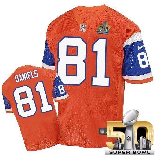 Nike Broncos #81 Owen Daniels Orange Throwback Super Bowl 50 Men's Stitched NFL Elite Jersey