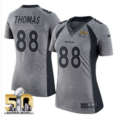 Nike Broncos #88 Demaryius Thomas Gray Super Bowl 50 Women's Stitched NFL Limited Gridiron Gray Jersey