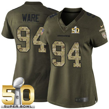 Nike Broncos #94 DeMarcus Ware Green Super Bowl 50 Women's Stitched NFL Limited Salute to Service Jersey