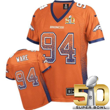 Nike Broncos #94 DeMarcus Ware Orange Team Color Super Bowl 50 Women's Stitched NFL Elite Drift Fashion Jersey