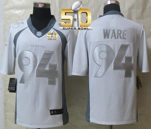 Nike Broncos #94 DeMarcus Ware White Super Bowl 50 Men's Stitched NFL Limited Platinum Jersey Nike Broncos #94 DeMarcus Ware White Super Bowl 50 Men's Stitched NFL Limited Platinum Jersey
