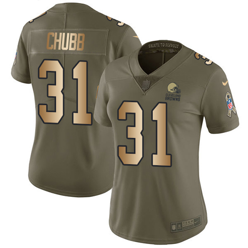 Nike Browns #31 Nick Chubb Olive Gold Women's Stitched NFL Limited 2017 Salute to Service Jersey Nike Browns #31 Nick Chubb Olive Gold Women's Stitched NFL Limited 2017 Salute to Service Jersey