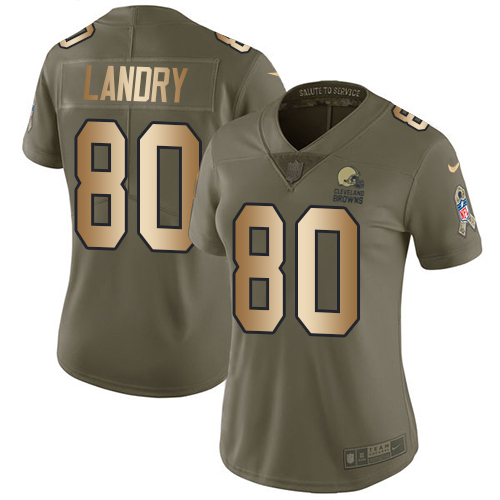 Nike Browns #80 Jarvis Landry Olive Gold Women's Stitched NFL Limited 2017 Salute to Service Jersey Nike Browns #80 Jarvis Landry Olive Gold Women's Stitched NFL Limited 2017 Salute to Service Jersey