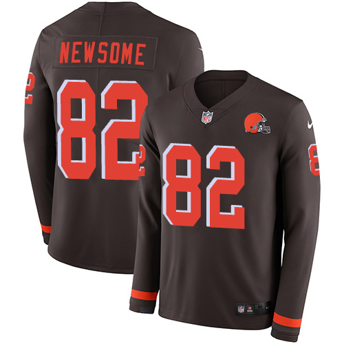 Nike Browns #82 Ozzie Newsome Brown Team Color Men's Stitched NFL Limited Therma Long Sleeve Jersey Nike Browns #82 Ozzie Newsome Brown Team Color Men's Stitched NFL Limited Therma Long Sleeve Jersey