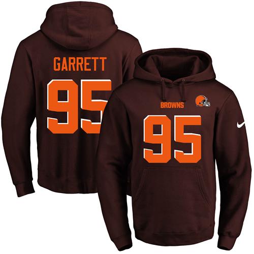 Nike Browns #95 Myles Garrett Brown Men's Name & Number Pullover NFL Hoodie