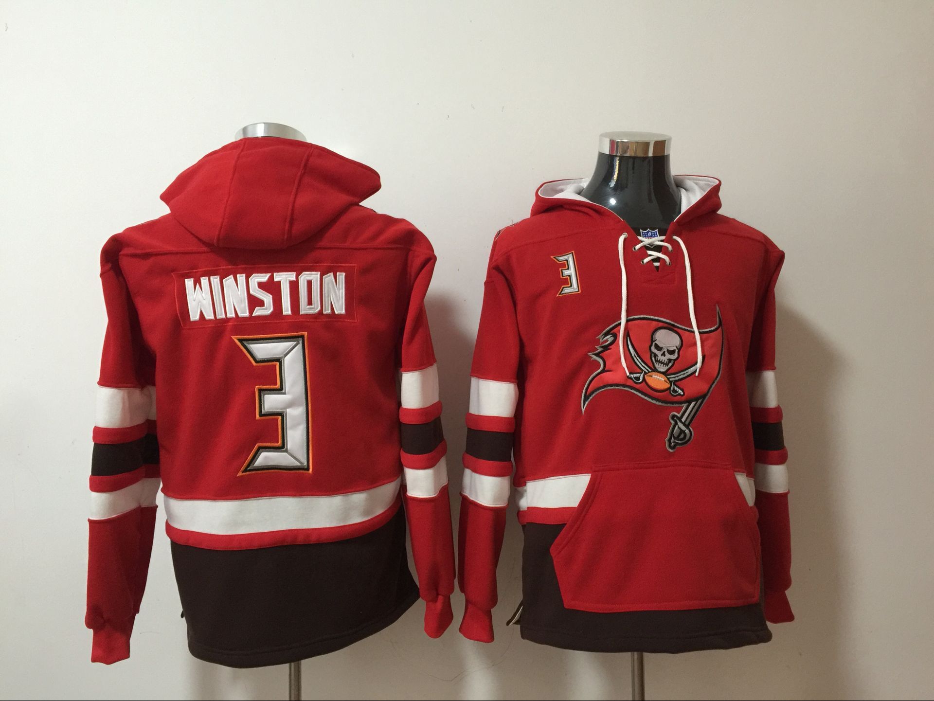 Nike Buccaneers 3 Jameis Winston Red All Stitched Hooded Sweatshirt