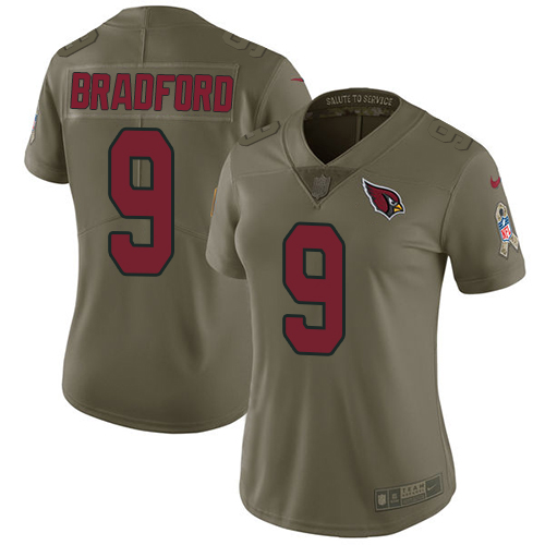 Nike Cardinals #9 Sam Bradford Olive Women's Stitched NFL Limited 2017 Salute to Service Jersey Nike Cardinals #9 Sam Bradford Olive Women's Stitched NFL Limited 2017 Salute to Service Jersey
