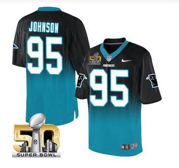 Nike Carolina Panthers #95 Charles Johnson BlackBlue Super Bowl 50 Men's Stitched NFL Elite Fadeaway Fashion Jersey Nike Carolina Panthers #95 Charles Johnson BlackBlue Super Bowl 50 Men's Stitched NFL Elite Fadeaway Fashion Jersey