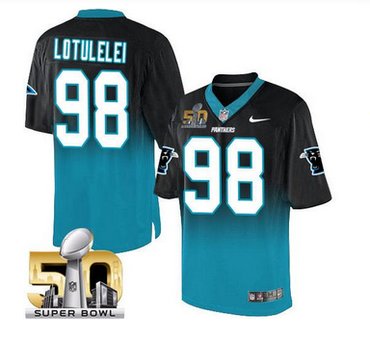 Nike Carolina Panthers #98 Star Lotulelei BlackBlue Super Bowl 50 Men's Stitched NFL Elite Fadeaway Fashion Jersey