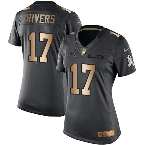 Nike Chargers #17 Philip Rivers Black Women's Stitched NFL Limited Gold Salute to Service Jersey Nike Chargers #17 Philip Rivers Black Women's Stitched NFL Limited Gold Salute to Service Jersey