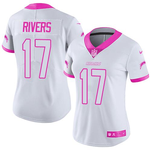 Nike Chargers #17 Philip Rivers White Pink Women's Stitched NFL Limited Rush Fashion Jersey
