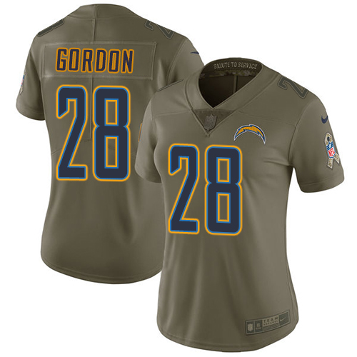 Nike Chargers #28 Melvin Gordon Olive Women's Stitched NFL Limited 2017 Salute to Service Jersey Nike Chargers #28 Melvin Gordon Olive Women's Stitched NFL Limited 2017 Salute to Service Jersey