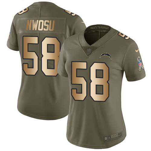 Nike Chargers #58 Uchenna Nwosu Olive Gold Women's Stitched NFL Limited 2017 Salute to Service Jersey Nike Chargers #58 Uchenna Nwosu Olive Gold Women's Stitched NFL Limited 2017 Salute to Service Jersey