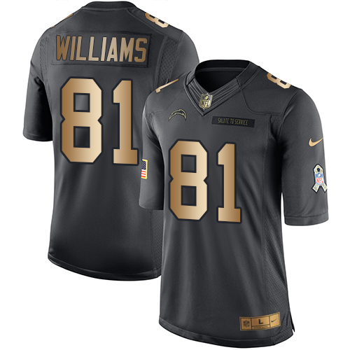 Nike Chargers #81 Mike Williams Black Youth Stitched NFL Limited Gold Salute to Service Jersey