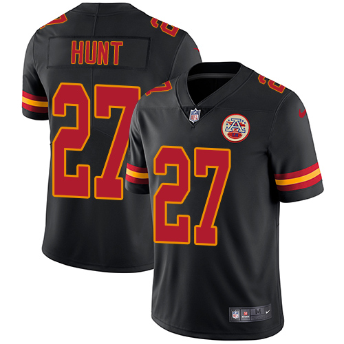 Nike Chiefs #27 Kareem Hunt Black Men's Stitched NFL Limited Rush Jersey Nike Chiefs #27 Kareem Hunt Black Men's Stitched NFL Limited Rush Jersey