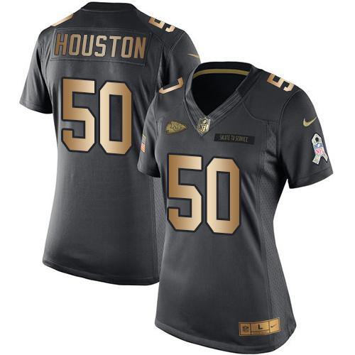 Nike Chiefs #50 Justin Houston Black Women's Stitched NFL Limited Gold Salute to Service Jersey