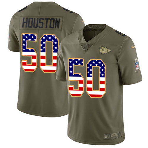 Nike Chiefs #50 Justin Houston Olive USA Flag Youth Stitched NFL Limited 2017 Salute to Service Jersey