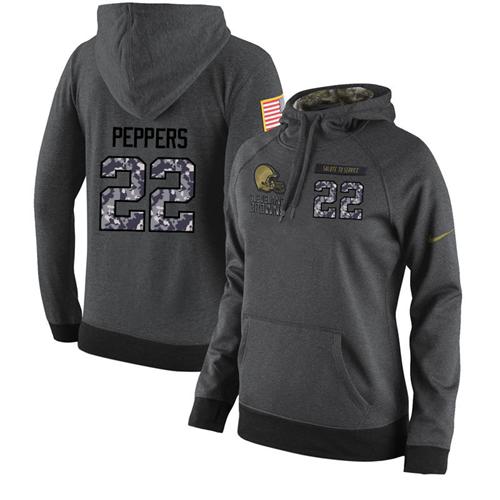 Nike Cleveland Browns #22 Jabrill Peppers Women's Stitched Black Anthracite Salute to Service Player Performance Hoodie