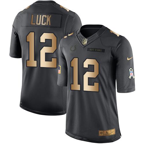 Nike Colts #12 Andrew Luck Black Youth Stitched NFL Limited Gold Salute to Service Jersey Nike Colts #12 Andrew Luck Black Youth Stitched NFL Limited Gold Salute to Service Jersey
