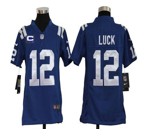 Nike Colts #12 Andrew Luck Royal Blue Team Color With C Patch Youth Stitched NFL Elite Jersey Nike Colts #12 Andrew Luck Royal Blue Team Color With C Patch Youth Stitched NFL Elite Jersey