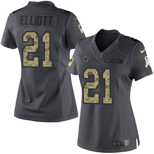 Nike Cowboys #21 Ezekiel Elliott Black Women's Stitched NFL Limited 2016 Salute to Service Jersey