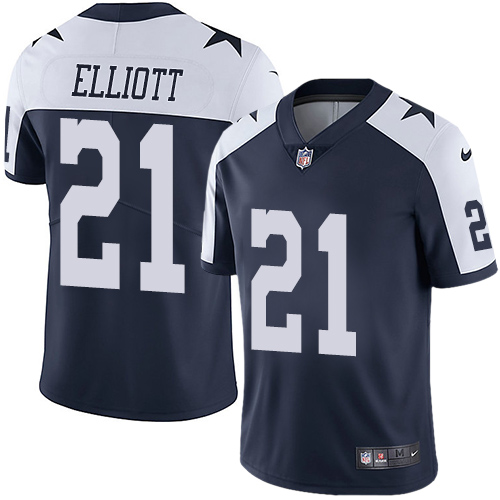 Nike Cowboys #21 Ezekiel Elliott Navy Blue Thanksgiving Men's Stitched NFL Vapor Untouchable Limited Throwback Jersey Nike Cowboys #21 Ezekiel Elliott Navy Blue Thanksgiving Men's Stitched NFL Vapor Untouchable Limited Throwback Jersey