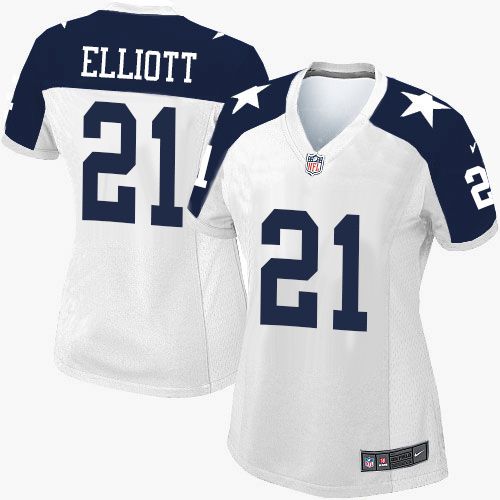 Nike Cowboys #21 Ezekiel Elliott White Thanksgiving Women's Stitched NFL Throwback Elite Jersey