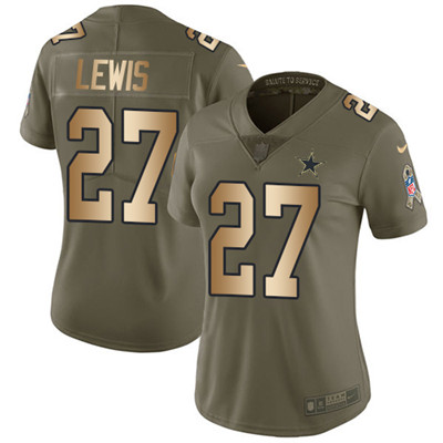 Nike Cowboys #27 Jourdan Lewis Olive Gold Women's 2017 Salute to Service NFL Limited Jersey