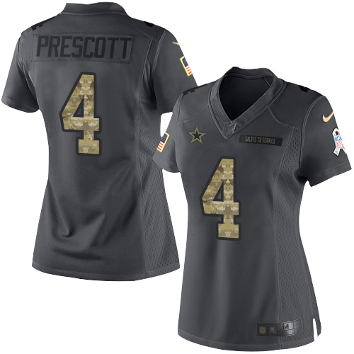 Nike Cowboys #4 Dak Prescott Black Women's Stitched NFL Limited 2016 Salute to Service Jersey