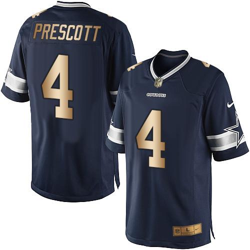 Nike Cowboys #4 Dak Prescott Navy Blue Team Color Men's Stitched NFL Limited Gold Jersey Nike Cowboys #4 Dak Prescott Navy Blue Team Color Men's Stitched NFL Limited Gold Jersey