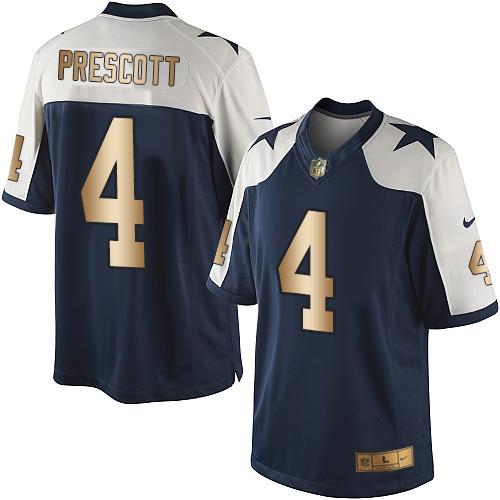Nike Cowboys #4 Dak Prescott Navy Blue Thanksgiving Men's Stitched NFL Limited Gold Jersey Nike Cowboys #4 Dak Prescott Navy Blue Thanksgiving Men's Stitched NFL Limited Gold Jersey